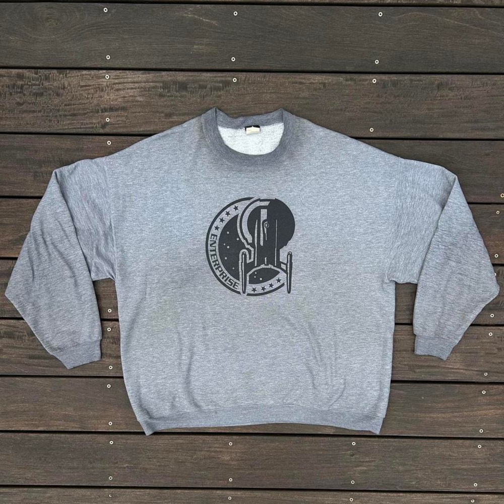 RARE Vintage Grey w/ Black Star Trek Enterprise Graphic Crewneck Sweatshirt